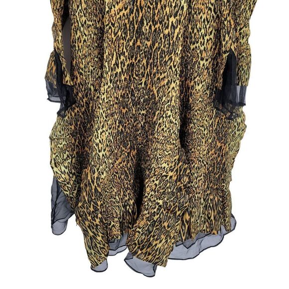 Jerry T Crinkle Stretch Handkerchief Midi Dress 2X Gold Black Leopard Witchy - Picture 12 of 13